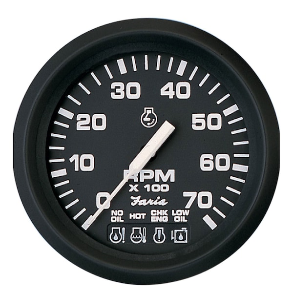 Faria Beede Instruments Faria 32850 Euro Tachometer with System Check Indicator (7000 RPM) Gas - 4", Black 32850 - main